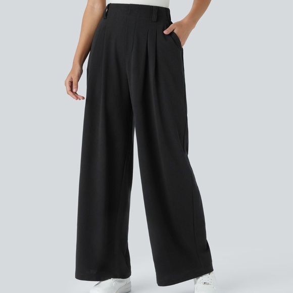 Halara Wide Leg Waffle Work Pants in Black - Picture 1 of 5